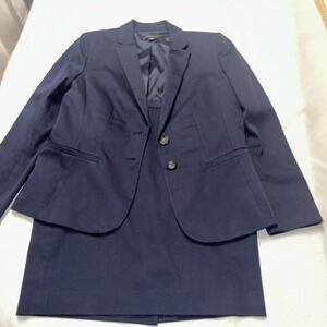 Ann Taylor Navy Blue Skirt Suit Outfit Set Blazer Jacket Women's 12 P